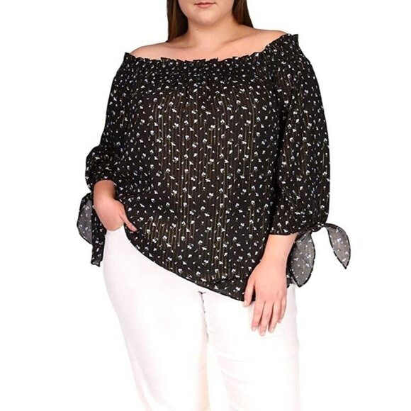 Michael Kors Plus Size 0X Off-the-Shoulder Top Blouse Black MSRP $98 - Picture 1 of 3
